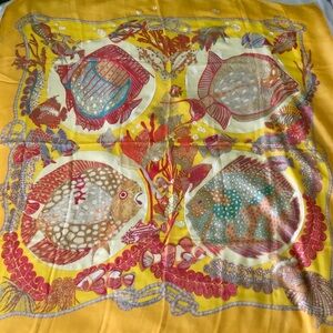 Authentic Hermès Silk Mousseline Ocean Themed Scarf 90cm – Grands Fonds